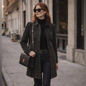 Danier Suede 3/4 Jacket Washed Black Embroidered Size Large